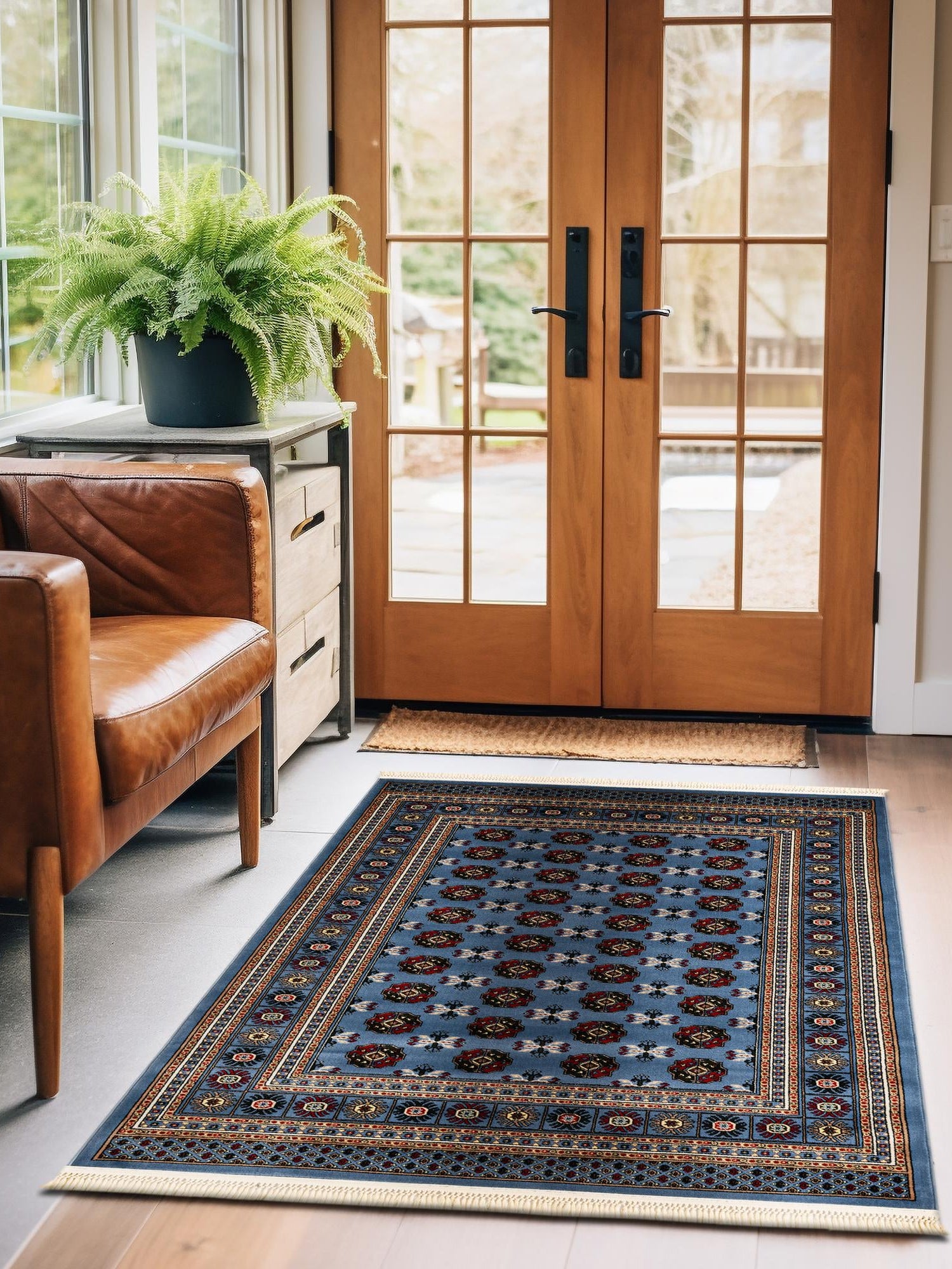 Blue 4' 1 x 6' 1 Tekke Rectangle Area Rug Classic Traditional Vintage Design Carpet for Living Rooms, Dining, Bedrooms, Office Space for Sale at Rug Engine