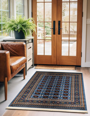 Blue 6' 1 x 9' Tekke Rectangle Area Rug Classic Traditional Vintage Design Carpet for Living Rooms, Dining, Bedrooms, Office Space for Sale at Rug Engine