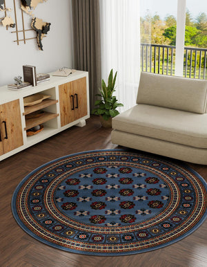 Blue 5' 3 x 5' 3 Tekke Round Area Rug Classic Traditional Vintage Design Carpet for Living Rooms, Dining, Bedrooms, Office Space for Sale at Rug Engine