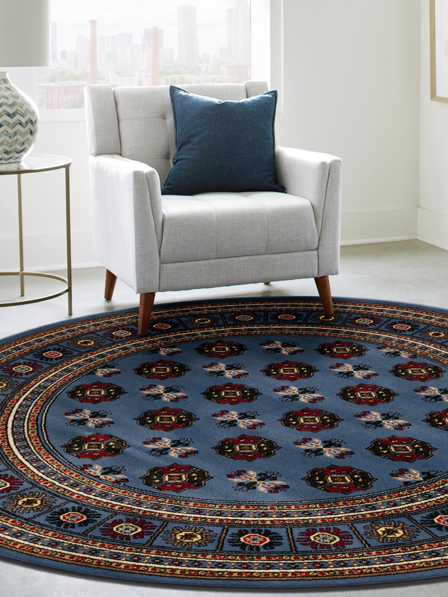Blue 10' x 10' Tekke Round Area Rug Classic Traditional Vintage Design Carpet for Living Rooms, Dining, Bedrooms, Office Space for Sale at Rug Engine
