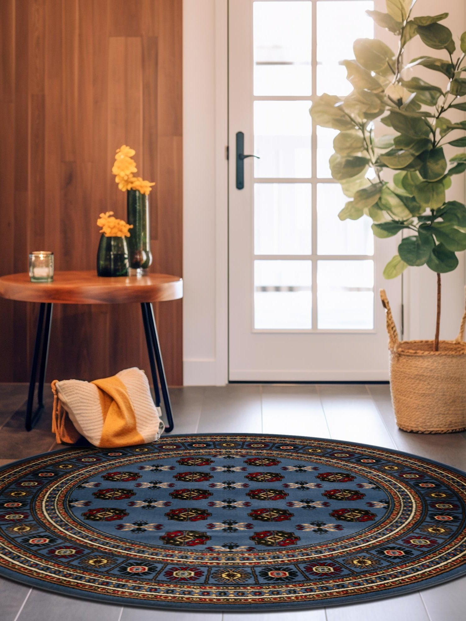 Blue 3' 1 x 3' 1 Tekke Round Area Rug Classic Traditional Vintage Design Carpet for Living Rooms, Dining, Bedrooms, Office Space for Sale at Rug Engine