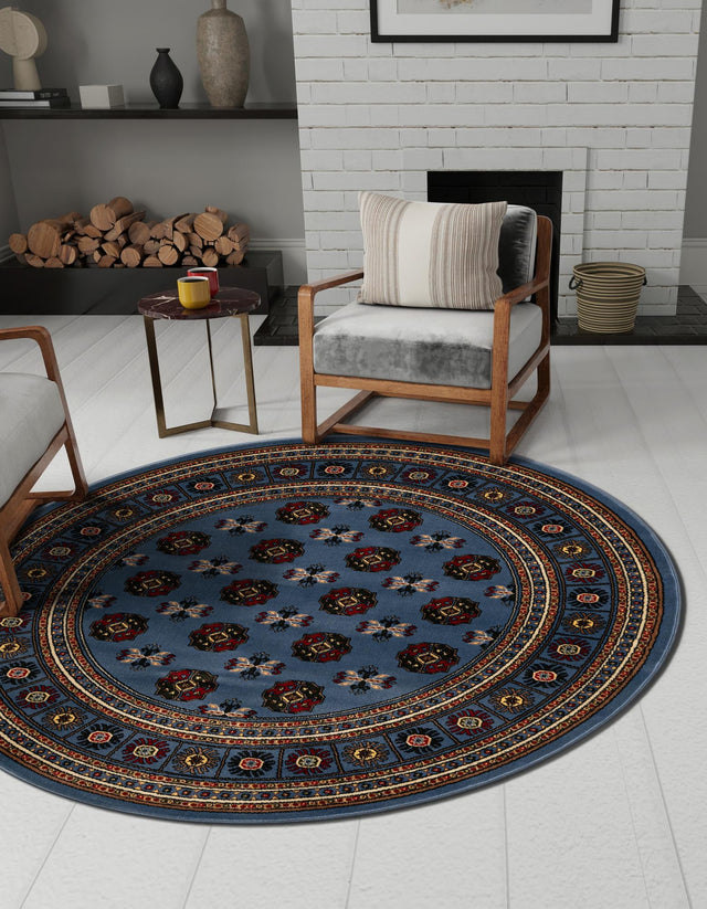 Blue 7' 10 x 7' 10 Tekke Round Area Rug Classic Traditional Vintage Design Carpet for Living Rooms, Dining, Bedrooms, Office Space for Sale at Rug Engine