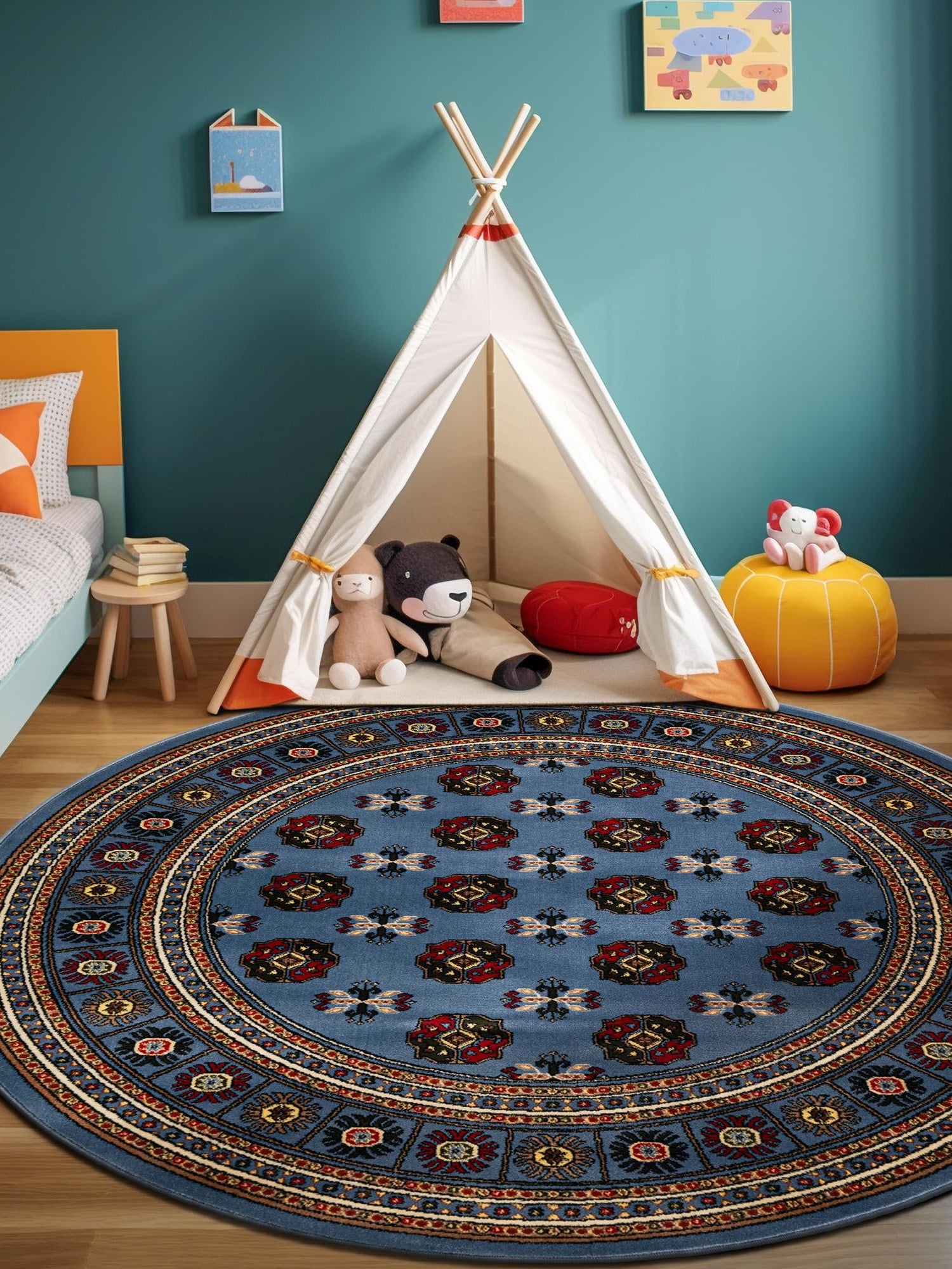 Blue 10' x 10' Tekke Round Area Rug Classic Traditional Vintage Design Carpet for Living Rooms, Dining, Bedrooms, Office Space for Sale at Rug Engine