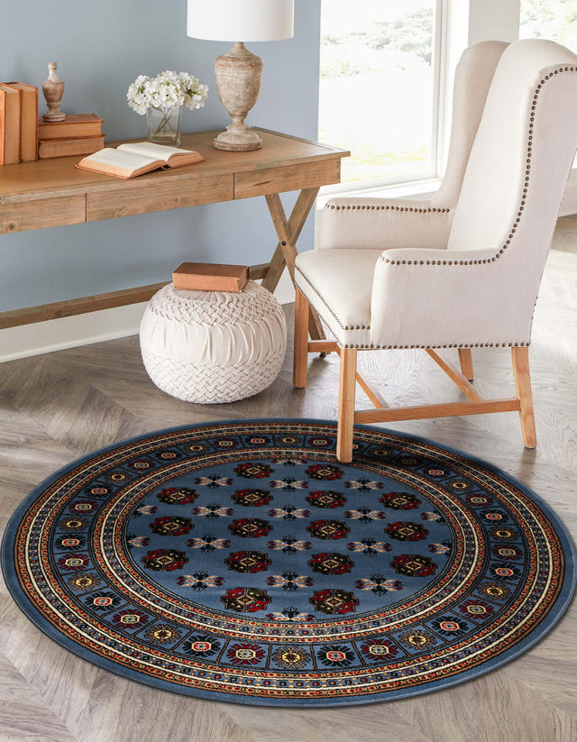 Blue 6' 1 x 6' 1 Tekke Round Area Rug Classic Traditional Vintage Design Carpet for Living Rooms, Dining, Bedrooms, Office Space for Sale at Rug Engine