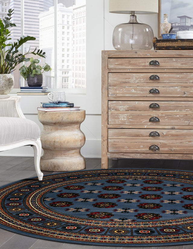 Blue 10' x 10' Tekke Round Area Rug Classic Traditional Vintage Design Carpet for Living Rooms, Dining, Bedrooms, Office Space for Sale at Rug Engine