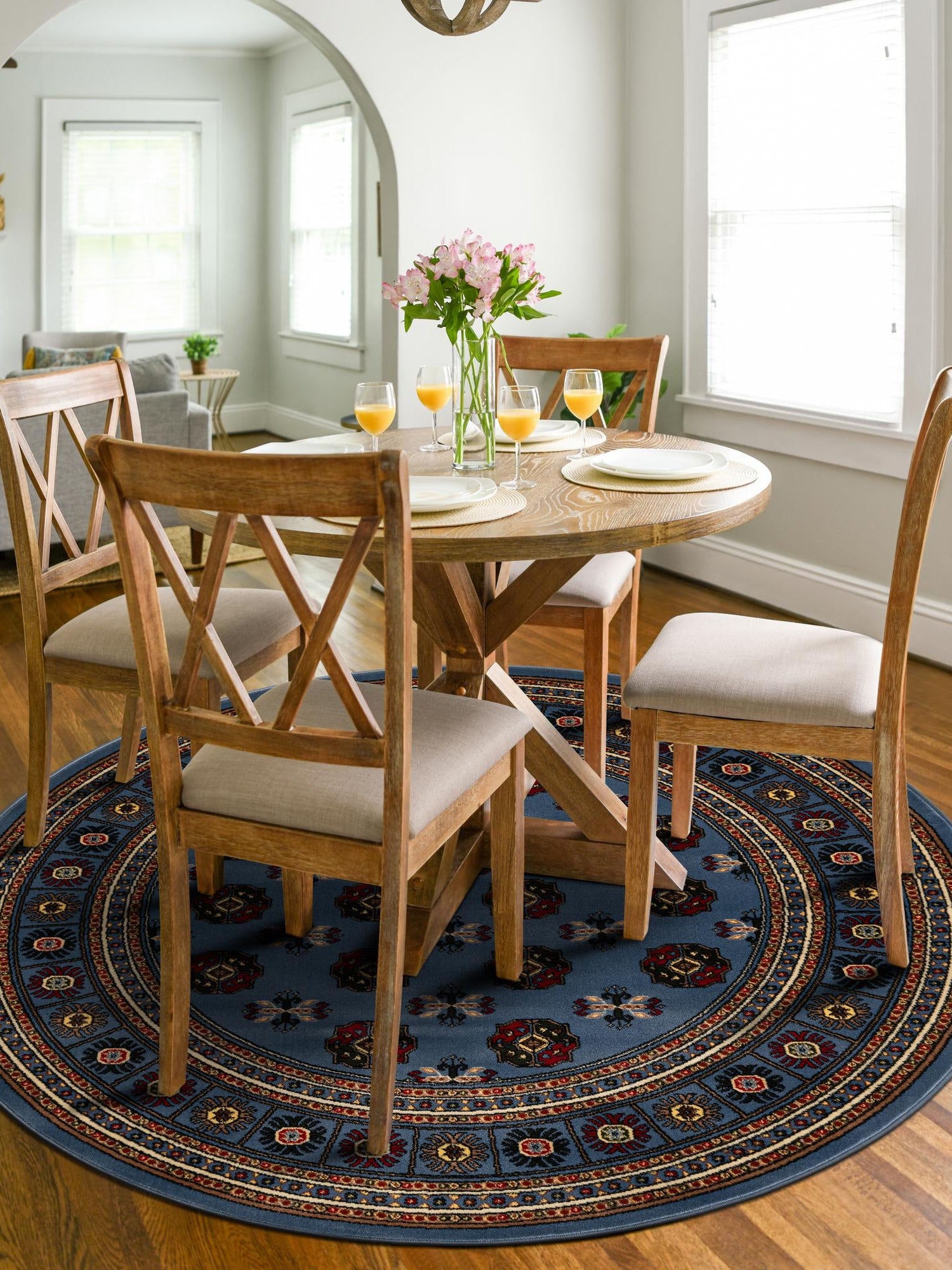 Blue 5' 3 x 5' 3 Tekke Round Area Rug Classic Traditional Vintage Design Carpet for Living Rooms, Dining, Bedrooms, Office Space for Sale at Rug Engine