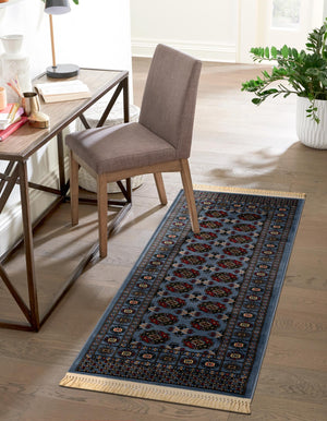 Blue 2' 7 x 10' Tekke Runner Area Rug Classic Traditional Vintage Design Carpet for Living Rooms, Dining, Bedrooms, Office Space for Sale at Rug Engine