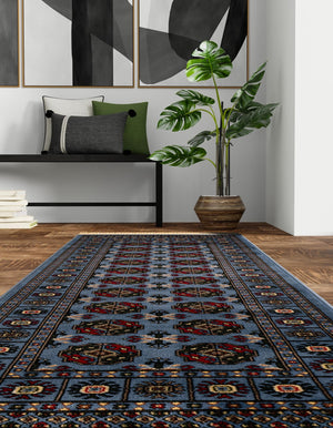 Blue 2' x 8' Tekke Runner Area Rug Classic Traditional Vintage Design Carpet for Living Rooms, Dining, Bedrooms, Office Space for Sale at Rug Engine