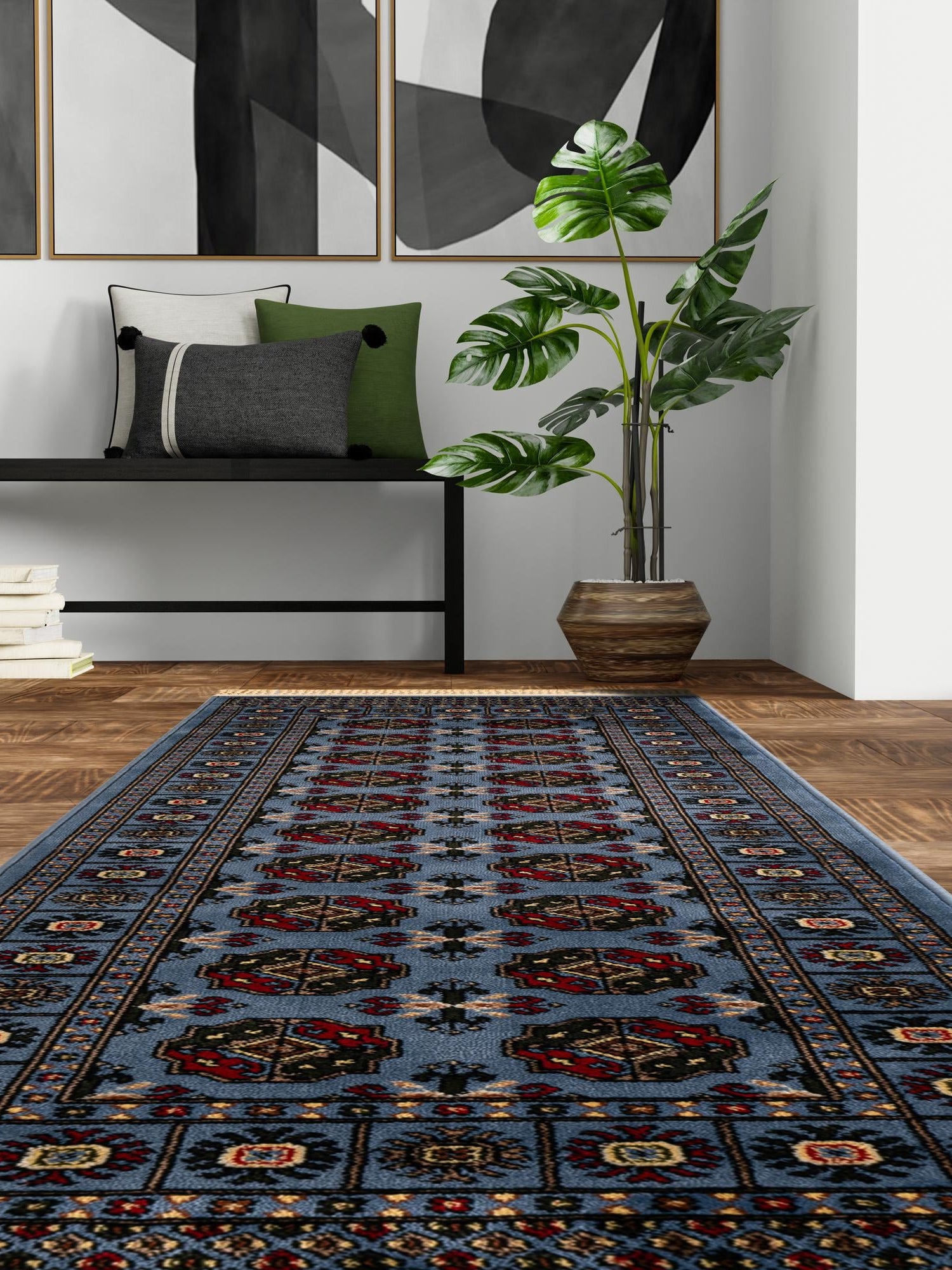 Blue 2' x 6' 1 Tekke Runner Area Rug Classic Traditional Vintage Design Carpet for Living Rooms, Dining, Bedrooms, Office Space for Sale at Rug Engine