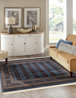 Blue 7' 10 x 7' 10 Tekke Square Area Rug Classic Traditional Vintage Design Carpet for Living Rooms, Dining, Bedrooms, Office Space for Sale at Rug Engine
