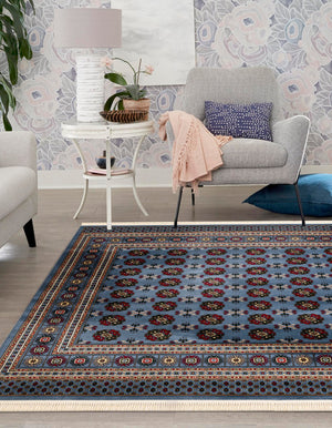 Blue 7' 10 x 7' 10 Tekke Square Area Rug Classic Traditional Vintage Design Carpet for Living Rooms, Dining, Bedrooms, Office Space for Sale at Rug Engine