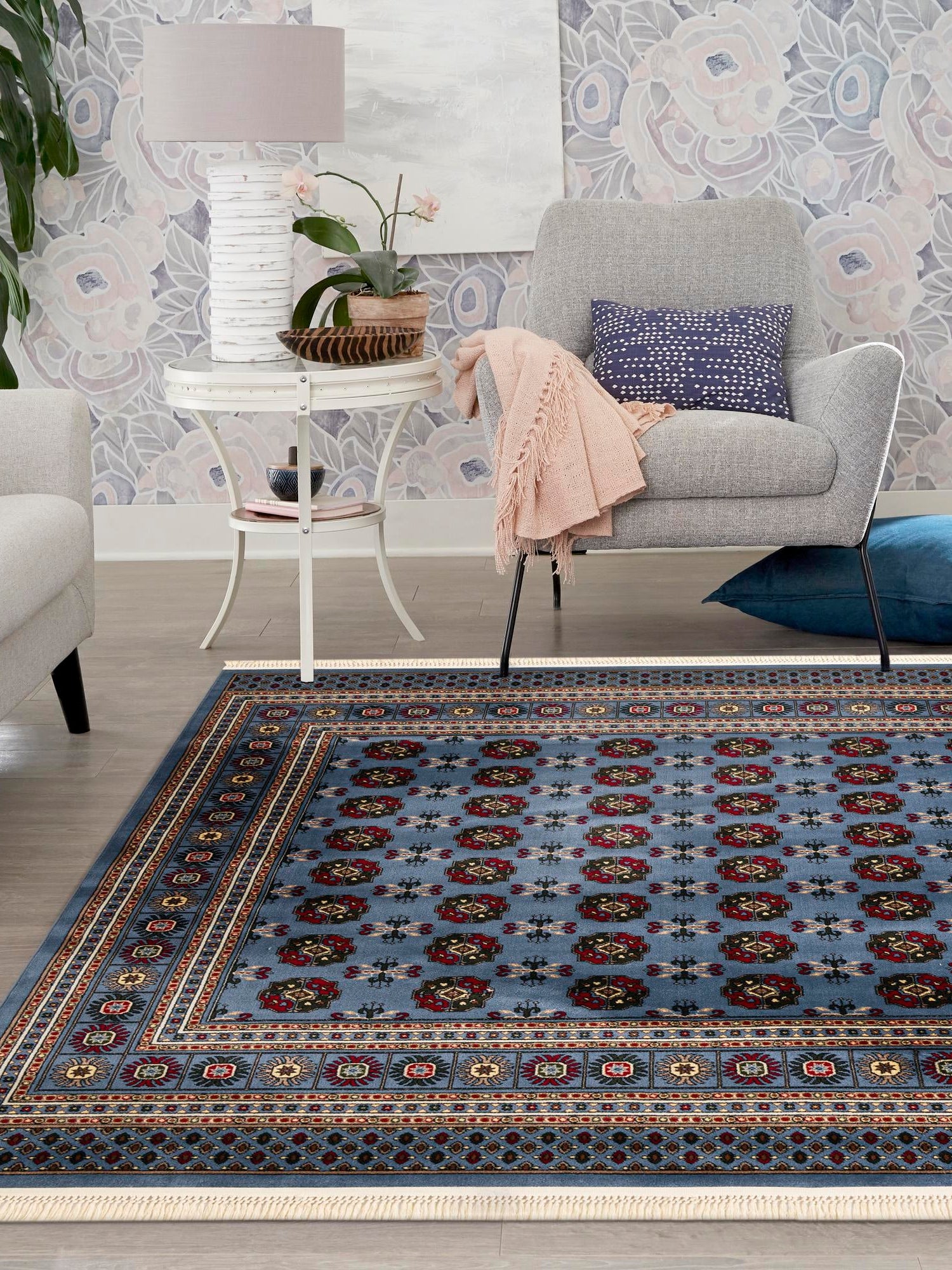 Blue 10' x 10' Tekke Square Area Rug Classic Traditional Vintage Design Carpet for Living Rooms, Dining, Bedrooms, Office Space for Sale at Rug Engine