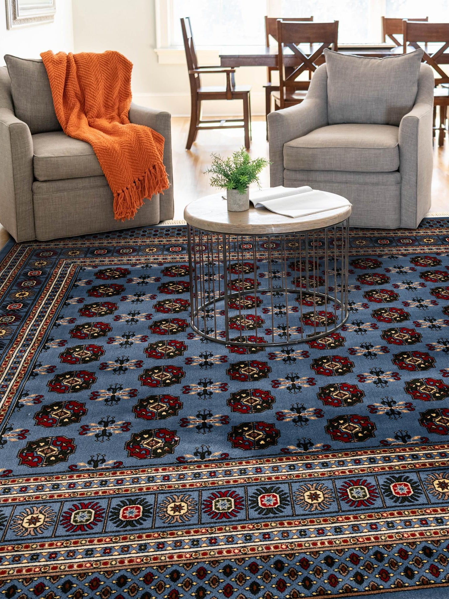 Blue 10' x 10' Tekke Square Area Rug Classic Traditional Vintage Design Carpet for Living Rooms, Dining, Bedrooms, Office Space for Sale at Rug Engine