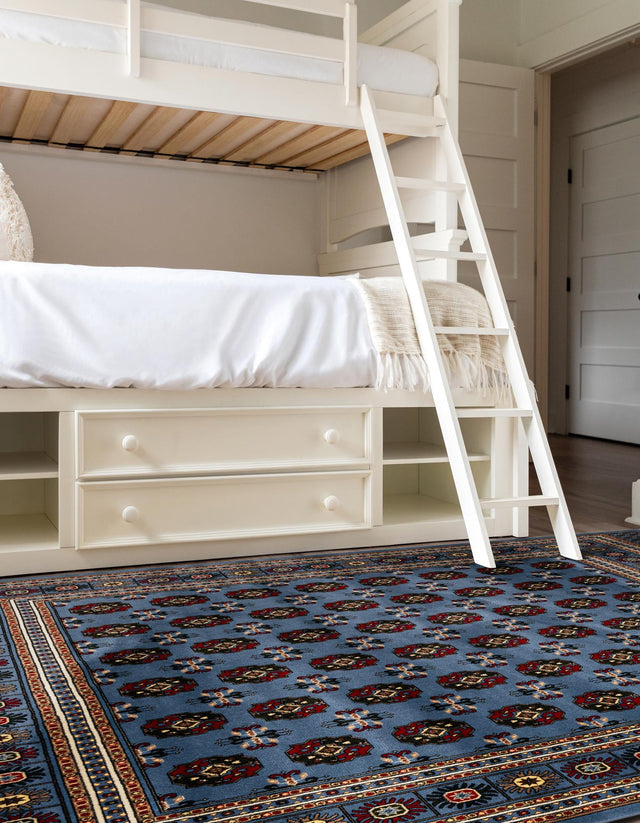 Blue 7' 10 x 7' 10 Tekke Square Area Rug Classic Traditional Vintage Design Carpet for Living Rooms, Dining, Bedrooms, Office Space for Sale at Rug Engine