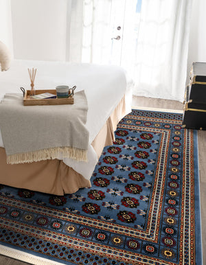 Blue 7' 10 x 7' 10 Tekke Square Area Rug Classic Traditional Vintage Design Carpet for Living Rooms, Dining, Bedrooms, Office Space for Sale at Rug Engine