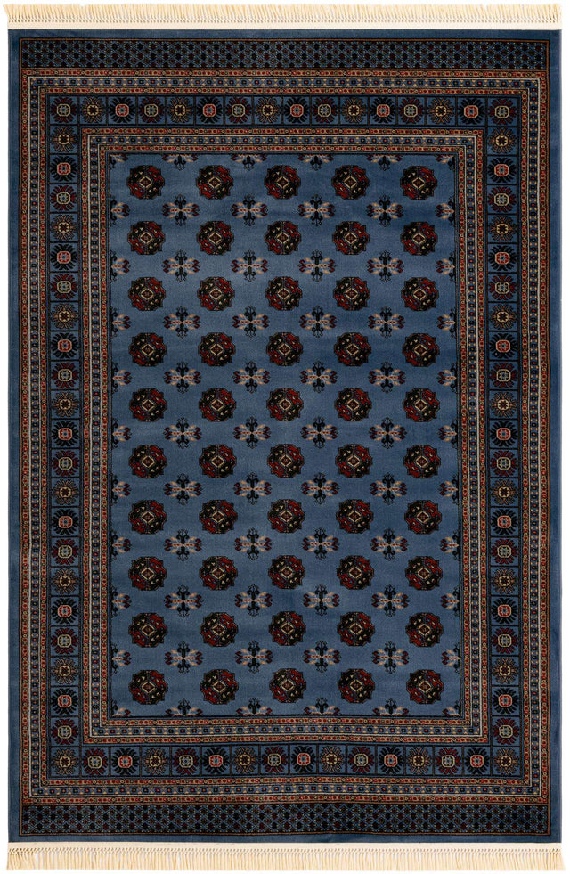 Blue 6' 1 x 9' Tekke Rectangle Area Rug Classic Traditional Vintage Design Carpet for Living Rooms, Dining, Bedrooms, Office Space for Sale at Rug Engine