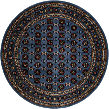 Blue 7' 10 x 7' 10 Tekke Round Area Rug Classic Traditional Vintage Design Carpet for Living Rooms, Dining, Bedrooms, Office Space for Sale at Rug Engine