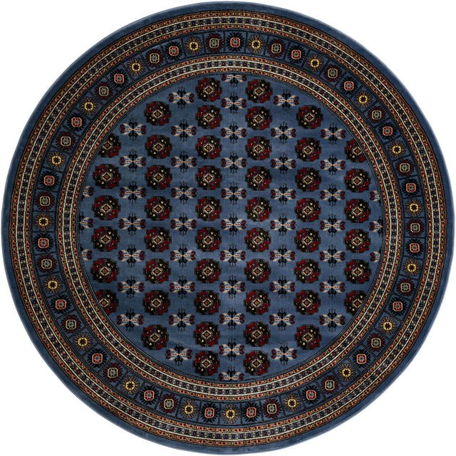 Blue 7' 10 x 7' 10 Tekke Round Area Rug Classic Traditional Vintage Design Carpet for Living Rooms, Dining, Bedrooms, Office Space for Sale at Rug Engine