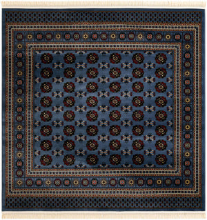 Blue 7' 10 x 7' 10 Tekke Square Area Rug Classic Traditional Vintage Design Carpet for Living Rooms, Dining, Bedrooms, Office Space for Sale at Rug Engine