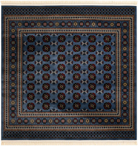 Blue 7' 10 x 7' 10 Tekke Square Area Rug Classic Traditional Vintage Design Carpet for Living Rooms, Dining, Bedrooms, Office Space for Sale at Rug Engine
