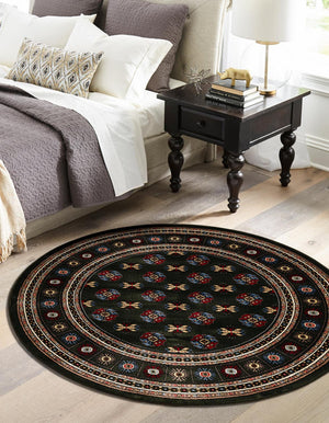 Dark Green 7' 10 x 7' 10 Tekke Round Area Rug Classic Traditional Vintage Design Carpet for Living Rooms, Dining, Bedrooms, Office Space for Sale at Rug Engine