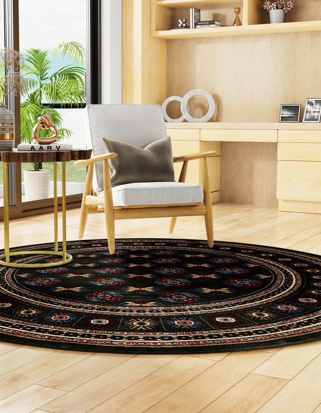 Dark Green 7' 10 x 7' 10 Tekke Round Area Rug Classic Traditional Vintage Design Carpet for Living Rooms, Dining, Bedrooms, Office Space for Sale at Rug Engine