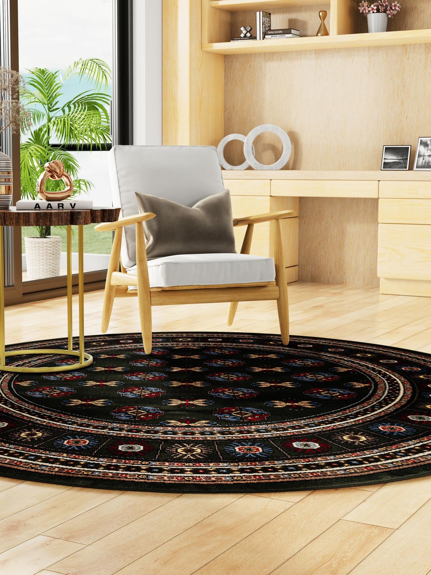 Dark Green 6' 1 x 6' 1 Tekke Round Area Rug Classic Traditional Vintage Design Carpet for Living Rooms, Dining, Bedrooms, Office Space for Sale at Rug Engine