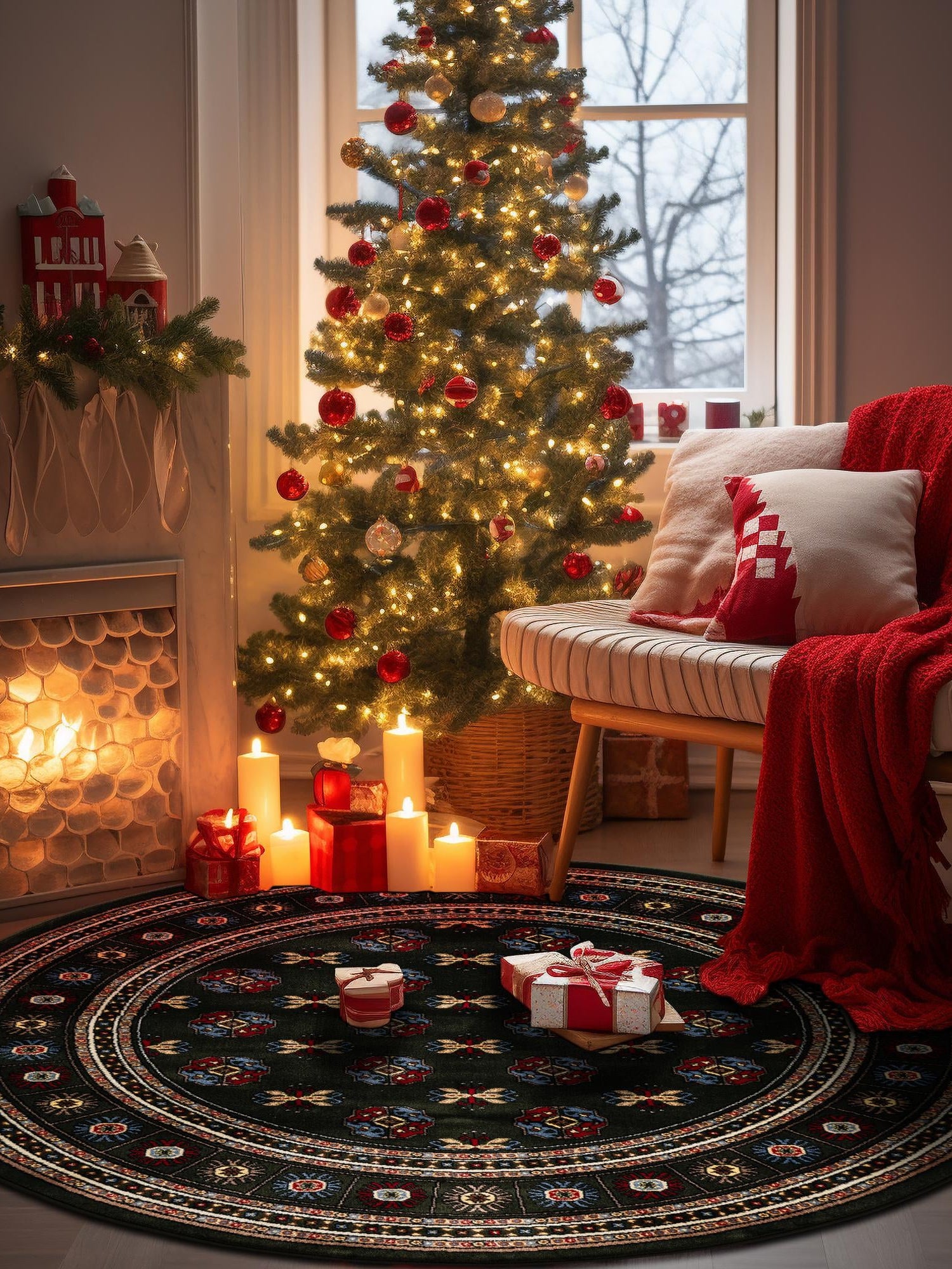 Dark Green 3' 1 x 3' 1 Tekke Round Area Rug Classic Traditional Vintage Design Carpet for Living Rooms, Dining, Bedrooms, Office Space for Sale at Rug Engine
