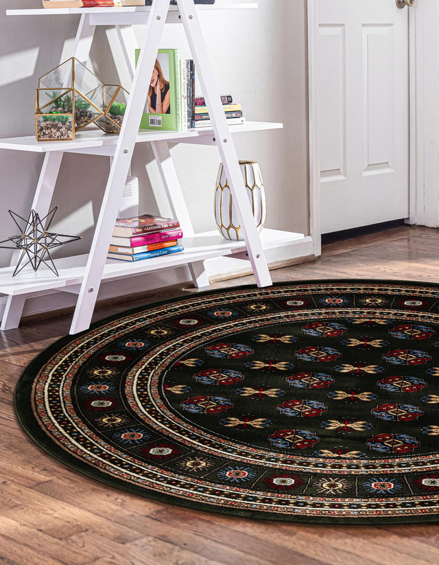 Dark Green 7' 10 x 7' 10 Tekke Round Area Rug Classic Traditional Vintage Design Carpet for Living Rooms, Dining, Bedrooms, Office Space for Sale at Rug Engine