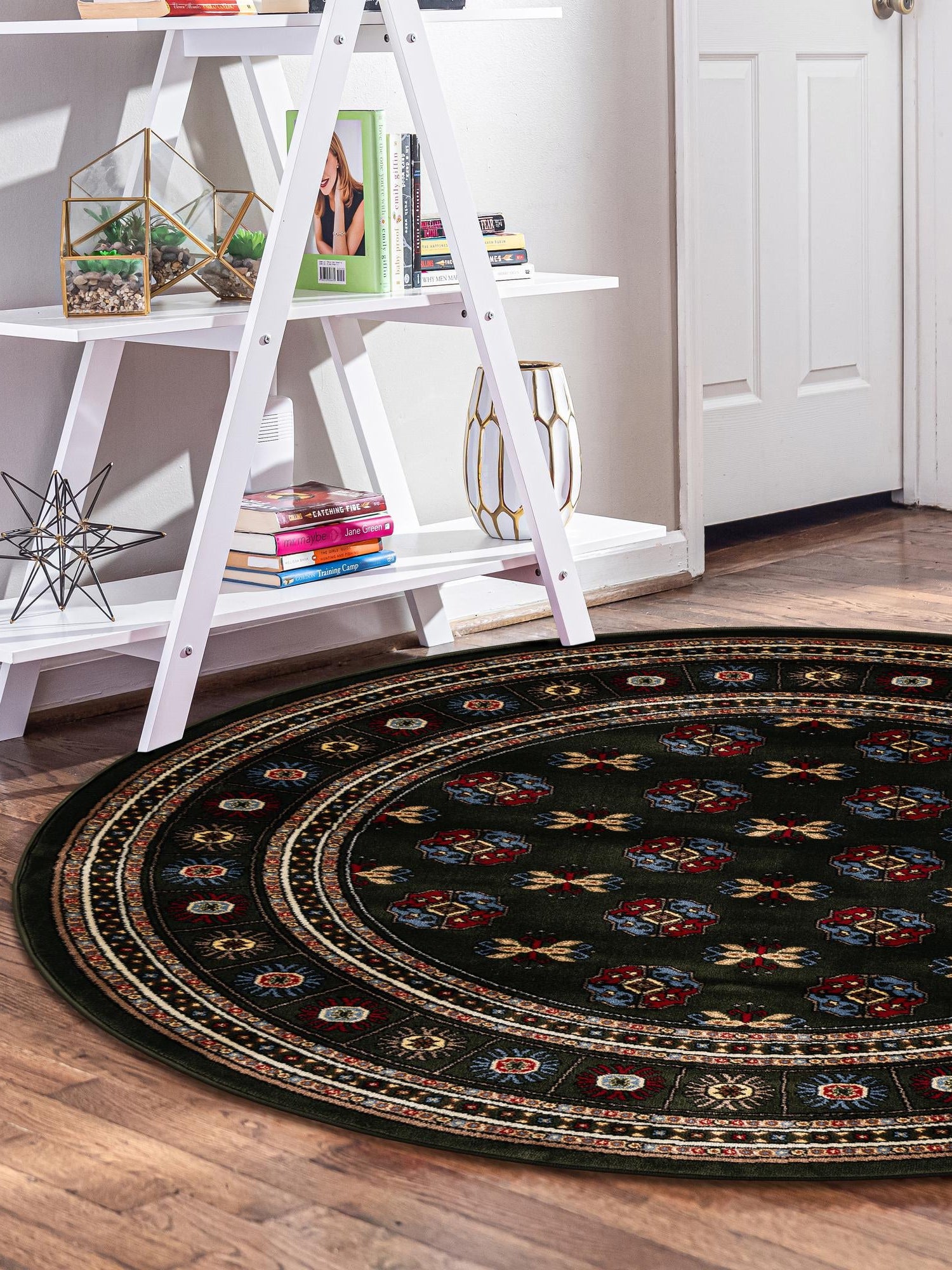 Dark Green 5' 3 x 5' 3 Tekke Round Area Rug Classic Traditional Vintage Design Carpet for Living Rooms, Dining, Bedrooms, Office Space for Sale at Rug Engine