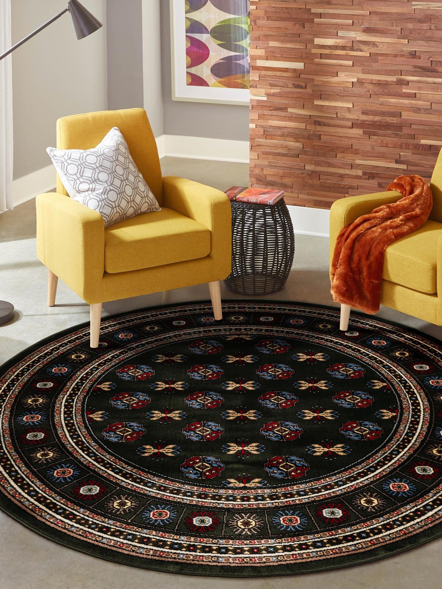 Dark Green 6' 1 x 6' 1 Tekke Round Area Rug Classic Traditional Vintage Design Carpet for Living Rooms, Dining, Bedrooms, Office Space for Sale at Rug Engine