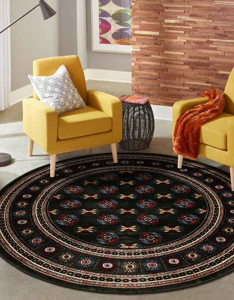 Dark Green 5' 3 x 5' 3 Tekke Round Area Rug Classic Traditional Vintage Design Carpet for Living Rooms, Dining, Bedrooms, Office Space for Sale at Rug Engine