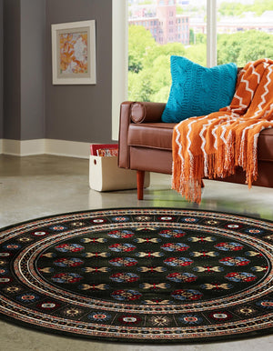 Dark Green 10' x 10' Tekke Round Area Rug Classic Traditional Vintage Design Carpet for Living Rooms, Dining, Bedrooms, Office Space for Sale at Rug Engine