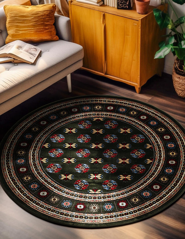 Dark Green 7' 10 x 7' 10 Tekke Round Area Rug Classic Traditional Vintage Design Carpet for Living Rooms, Dining, Bedrooms, Office Space for Sale at Rug Engine
