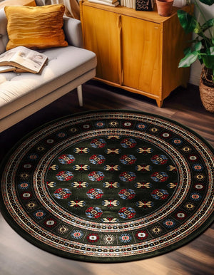 Dark Green 10' x 10' Tekke Round Area Rug Classic Traditional Vintage Design Carpet for Living Rooms, Dining, Bedrooms, Office Space for Sale at Rug Engine