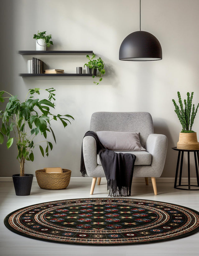 Dark Green 7' 10 x 7' 10 Tekke Round Area Rug Classic Traditional Vintage Design Carpet for Living Rooms, Dining, Bedrooms, Office Space for Sale at Rug Engine
