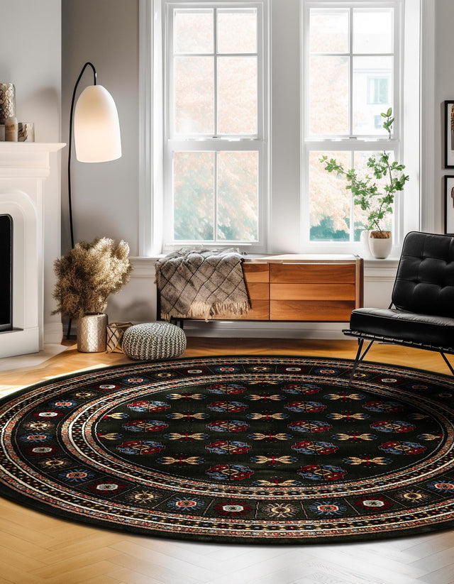 Dark Green 3' 1 x 3' 1 Tekke Round Area Rug Classic Traditional Vintage Design Carpet for Living Rooms, Dining, Bedrooms, Office Space for Sale at Rug Engine