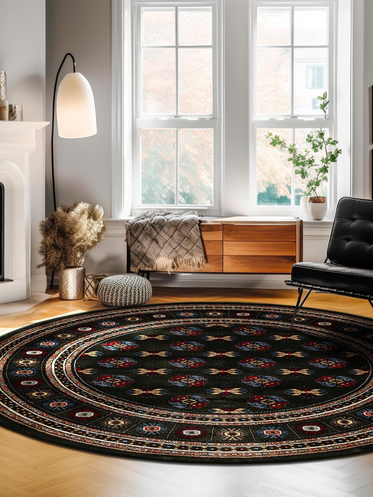 Dark Green 10' x 10' Tekke Round Area Rug Classic Traditional Vintage Design Carpet for Living Rooms, Dining, Bedrooms, Office Space for Sale at Rug Engine