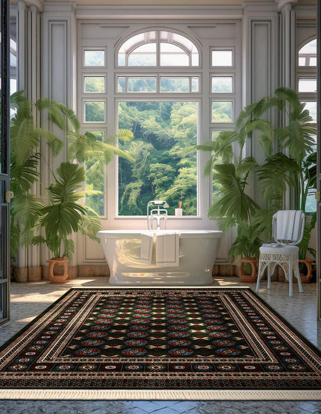 Dark Green 6' 1 x 9' Tekke Rectangle Area Rug Classic Traditional Vintage Design Carpet for Living Rooms, Dining, Bedrooms, Office Space for Sale at Rug Engine