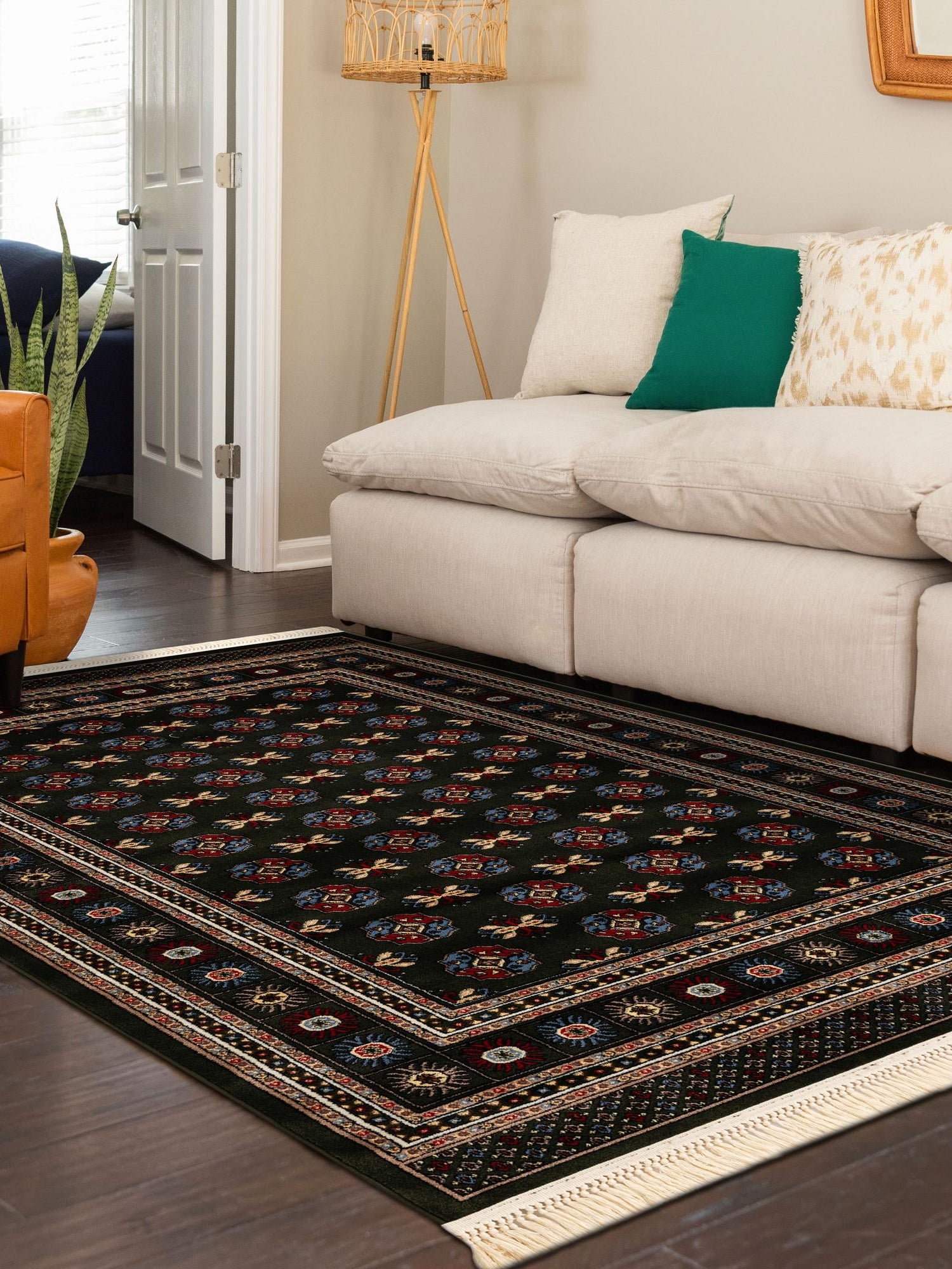 Dark Green 6' 1 x 9' Tekke Rectangle Area Rug Classic Traditional Vintage Design Carpet for Living Rooms, Dining, Bedrooms, Office Space for Sale at Rug Engine
