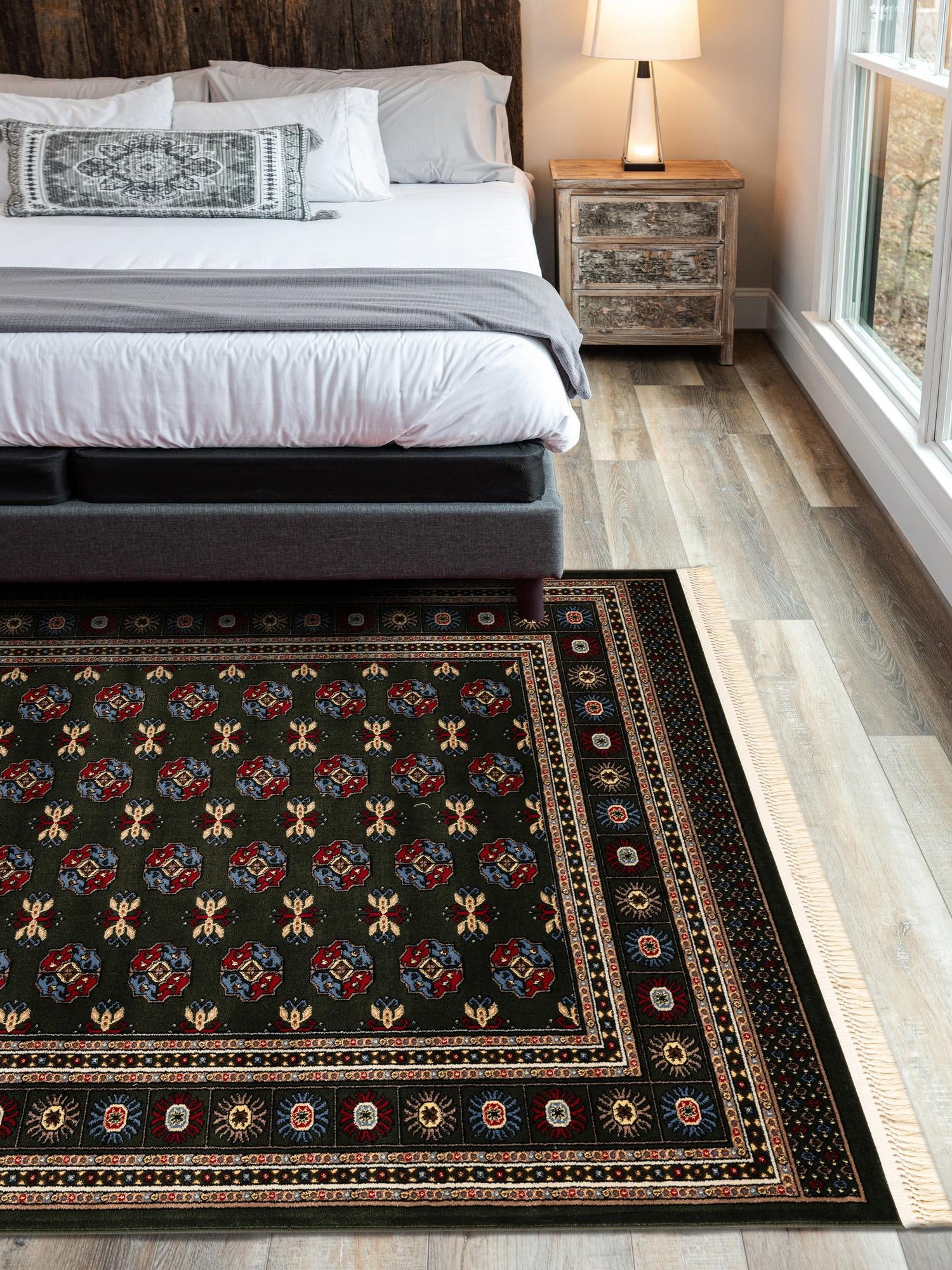 Dark Green 10' x 14' 1 Tekke Rectangle Area Rug Classic Traditional Vintage Design Carpet for Living Rooms, Dining, Bedrooms, Office Space for Sale at Rug Engine
