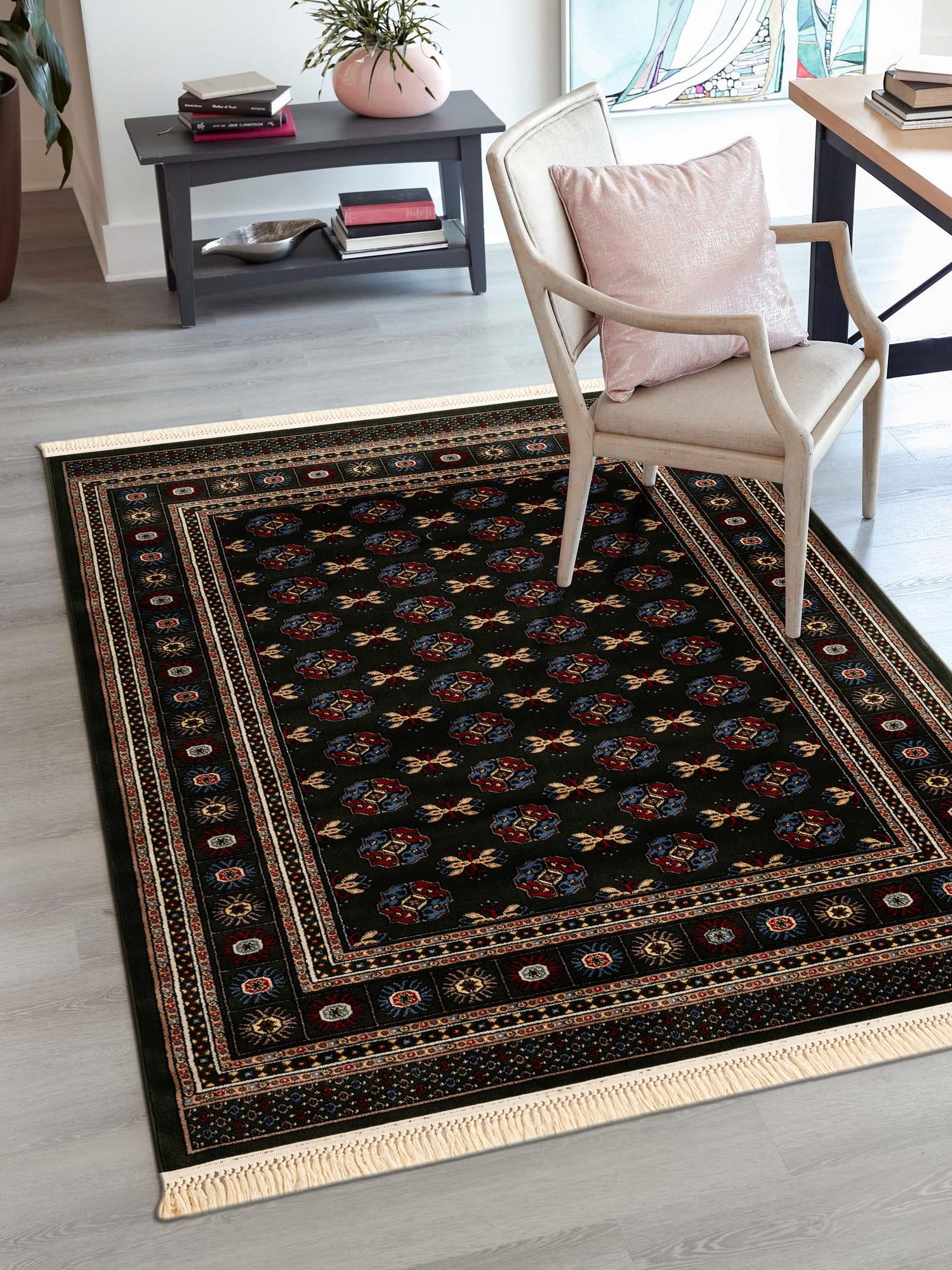 Dark Green 5' 3 x 8' Tekke Rectangle Area Rug Classic Traditional Vintage Design Carpet for Living Rooms, Dining, Bedrooms, Office Space for Sale at Rug Engine
