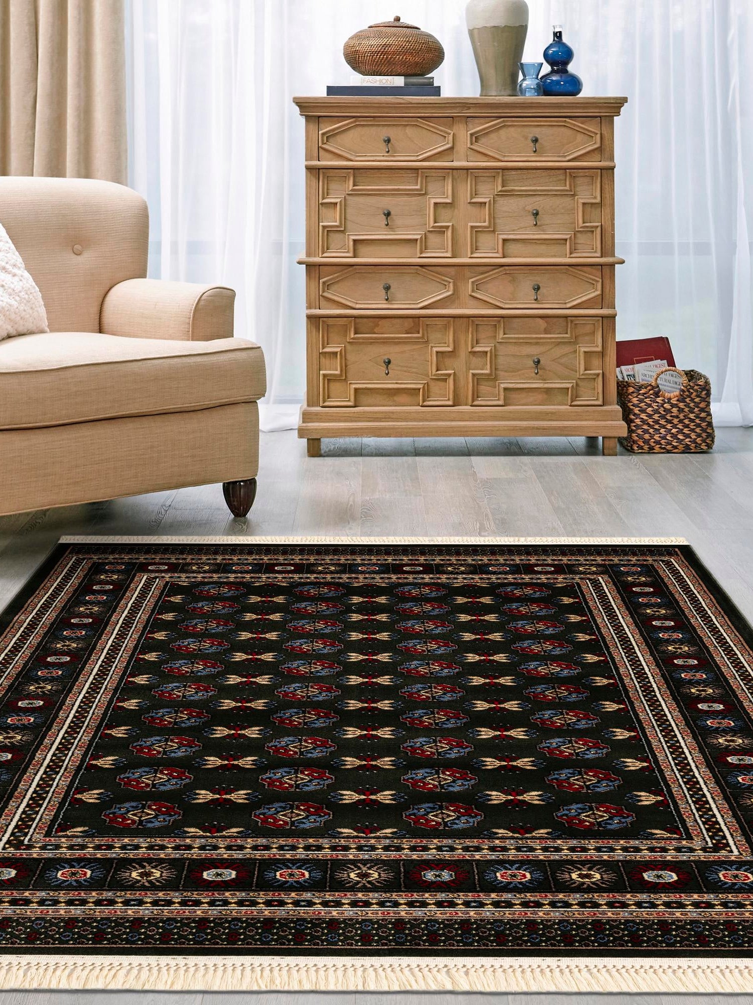 Dark Green 5' 3 x 8' Tekke Rectangle Area Rug Classic Traditional Vintage Design Carpet for Living Rooms, Dining, Bedrooms, Office Space for Sale at Rug Engine
