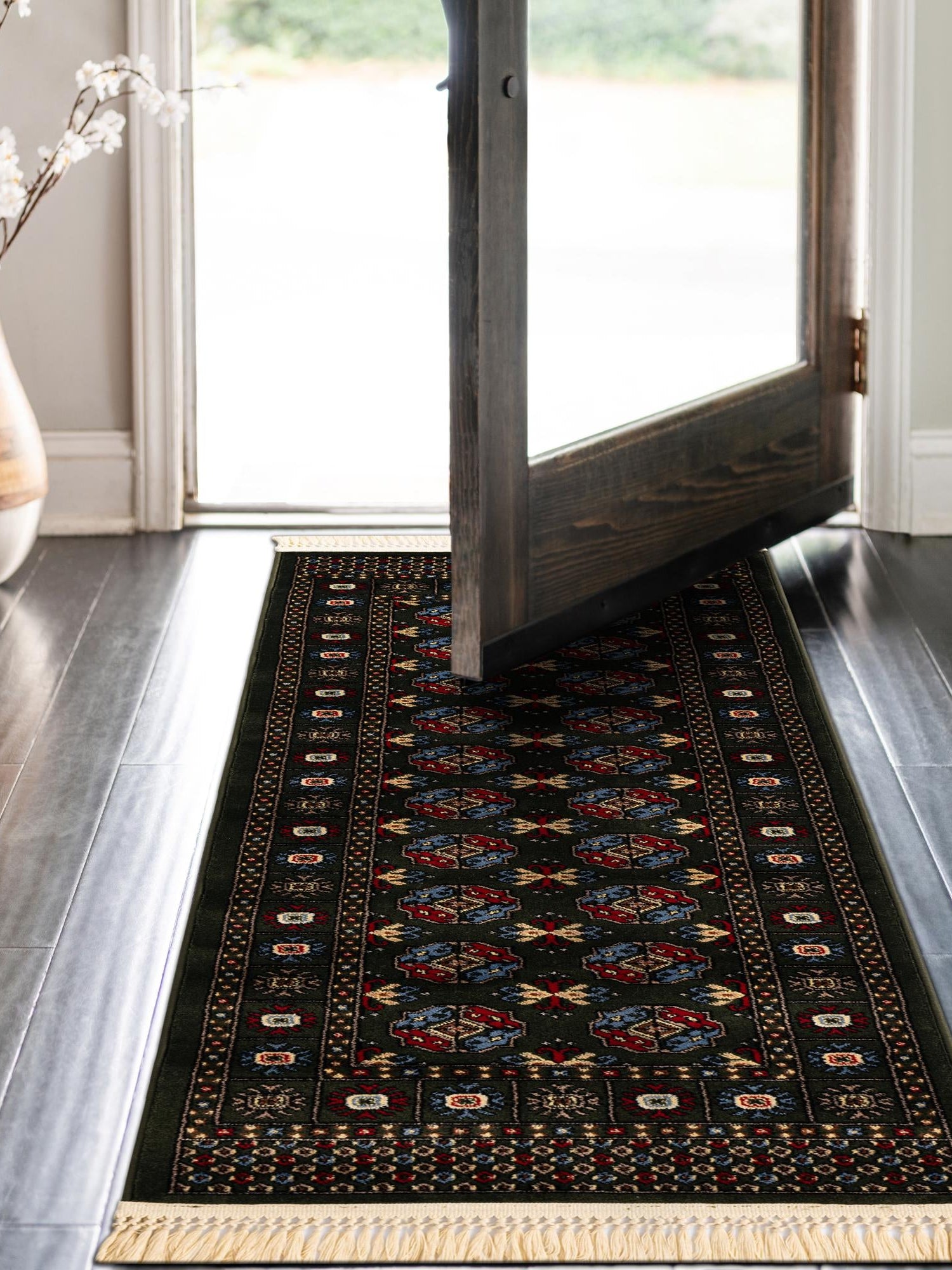 Dark Green 2' 7 x 10' Tekke Runner Area Rug Classic Traditional Vintage Design Carpet for Living Rooms, Dining, Bedrooms, Office Space for Sale at Rug Engine