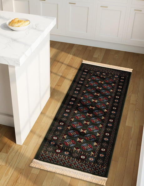 Dark Green 2' 7 x 10' Tekke Runner Area Rug Classic Traditional Vintage Design Carpet for Living Rooms, Dining, Bedrooms, Office Space for Sale at Rug Engine