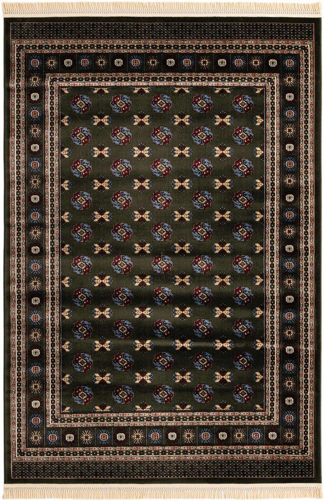 Dark Green 6' 1 x 9' Tekke Rectangle Area Rug Classic Traditional Vintage Design Carpet for Living Rooms, Dining, Bedrooms, Office Space for Sale at Rug Engine
