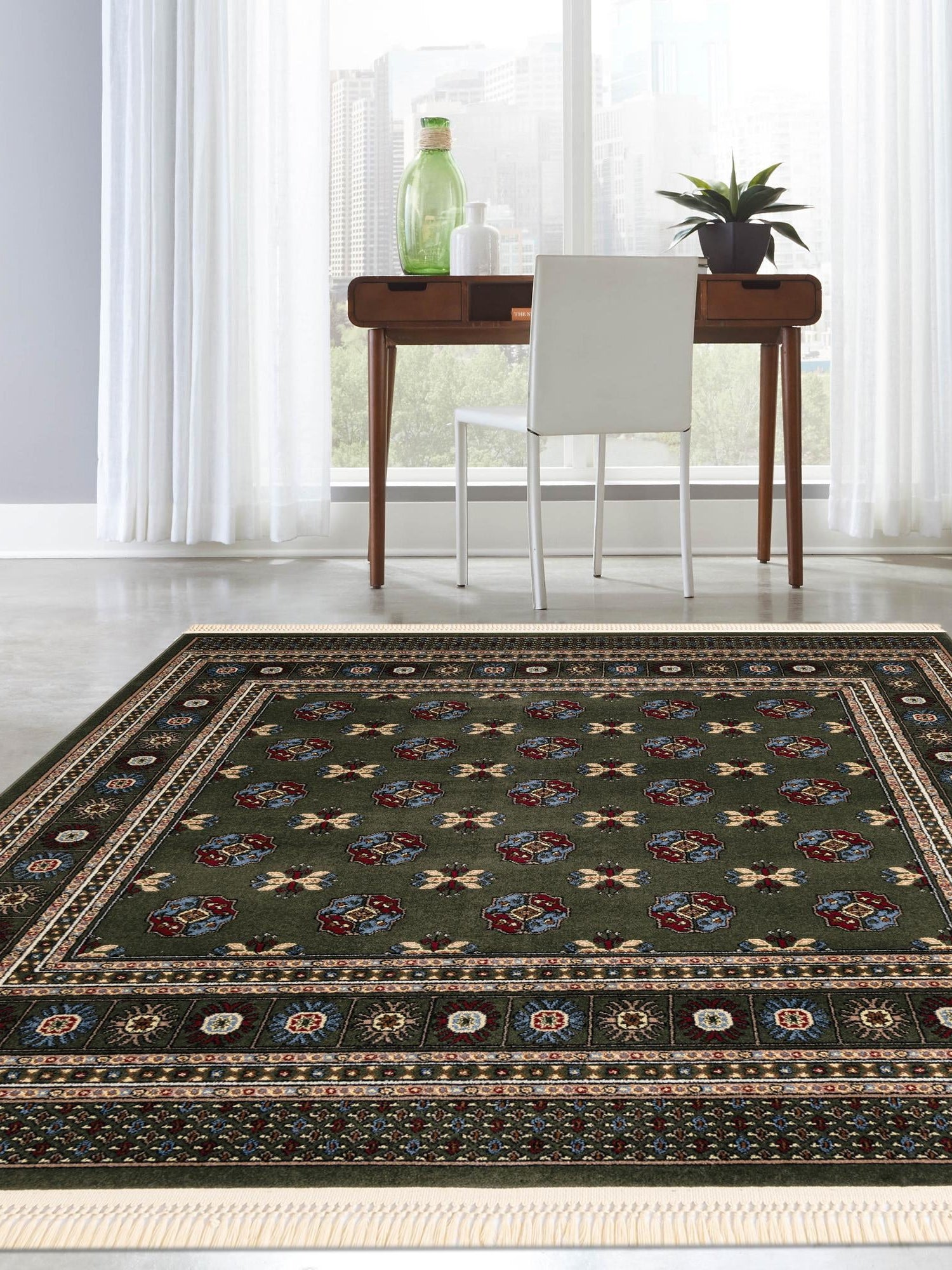 Dark Green 6' 1 x 6' 1 Tekke Square Area Rug Classic Traditional Vintage Design Carpet for Living Rooms, Dining, Bedrooms, Office Space for Sale at Rug Engine