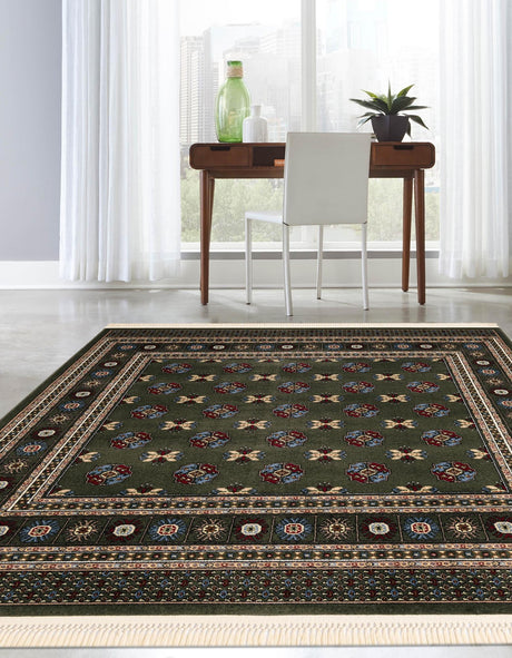 Dark Green 6' 1 x 6' 1 Tekke Square Area Rug Classic Traditional Vintage Design Carpet for Living Rooms, Dining, Bedrooms, Office Space for Sale at Rug Engine