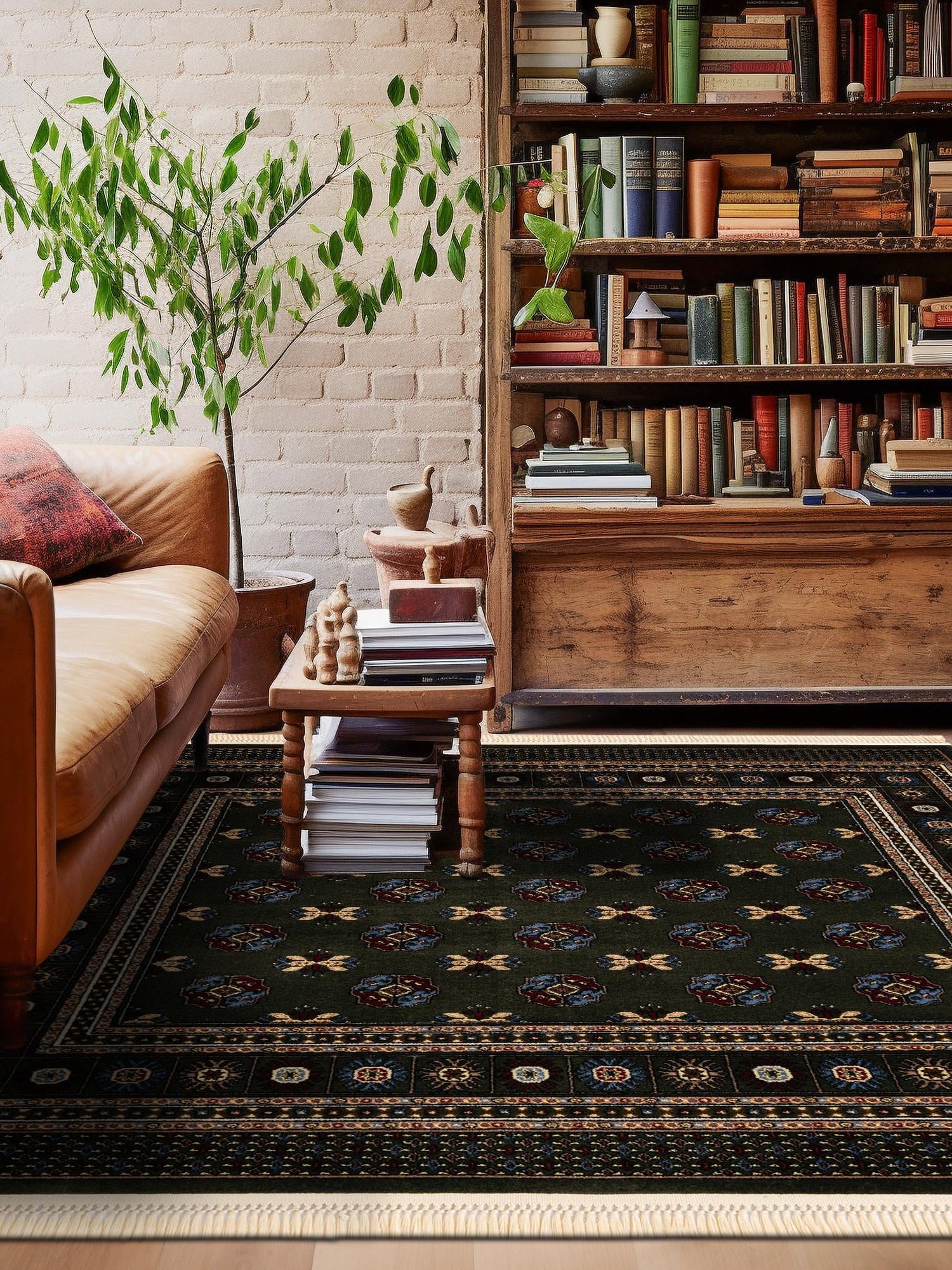 Dark Green 6' 1 x 6' 1 Tekke Square Area Rug Classic Traditional Vintage Design Carpet for Living Rooms, Dining, Bedrooms, Office Space for Sale at Rug Engine