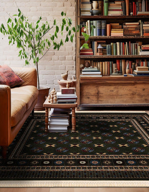 Dark Green 6' 1 x 6' 1 Tekke Square Area Rug Classic Traditional Vintage Design Carpet for Living Rooms, Dining, Bedrooms, Office Space for Sale at Rug Engine